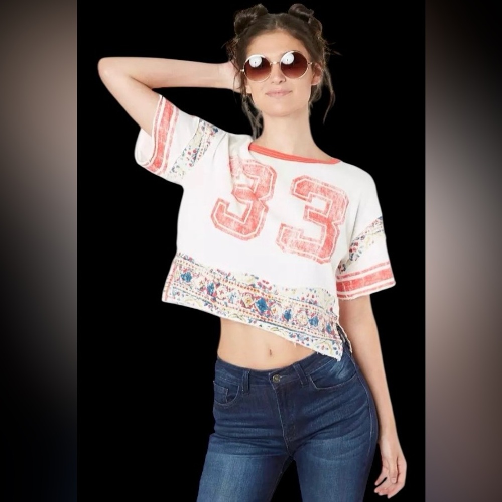 Free People White and Red Crop Top